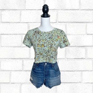 Urban Outfitters BDG Light Blue Tie Dye Mushroom Embroidered Crop T-Shirt